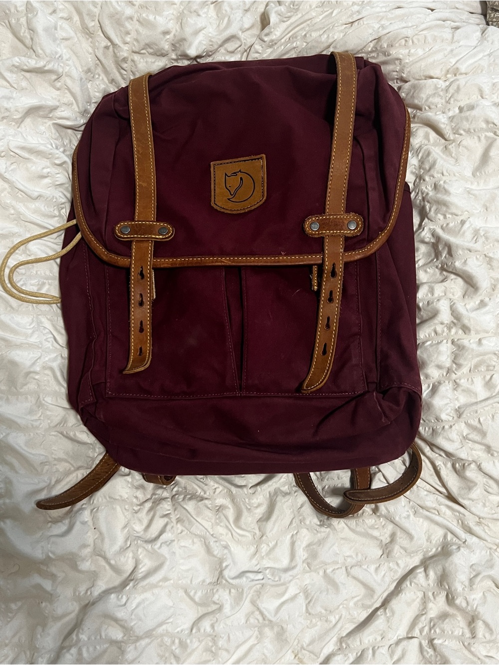 Fjallraven Kanken No.2 Canvas Backpack - Wine with Tan Trim